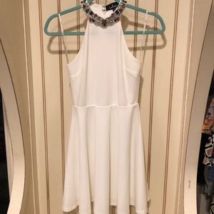 LULUS WHITE DRESS WITH BEADED JEWELED NECKLINE